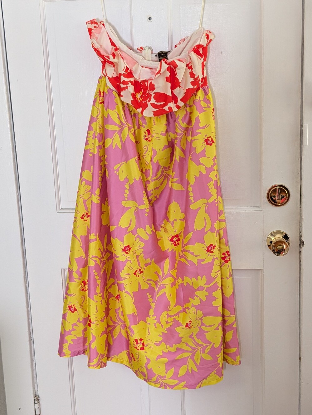 Anthropologie Vineet Bahl Tropical Floral Strapless Midi Dress Pink Yellow Small - Picture 2 of 5